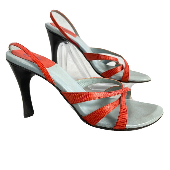 Unisa Shoes‎ Womens Sz 6 Red Crocodile Embossed Leather Slingback Sandals Heels - Picture 1 of 7